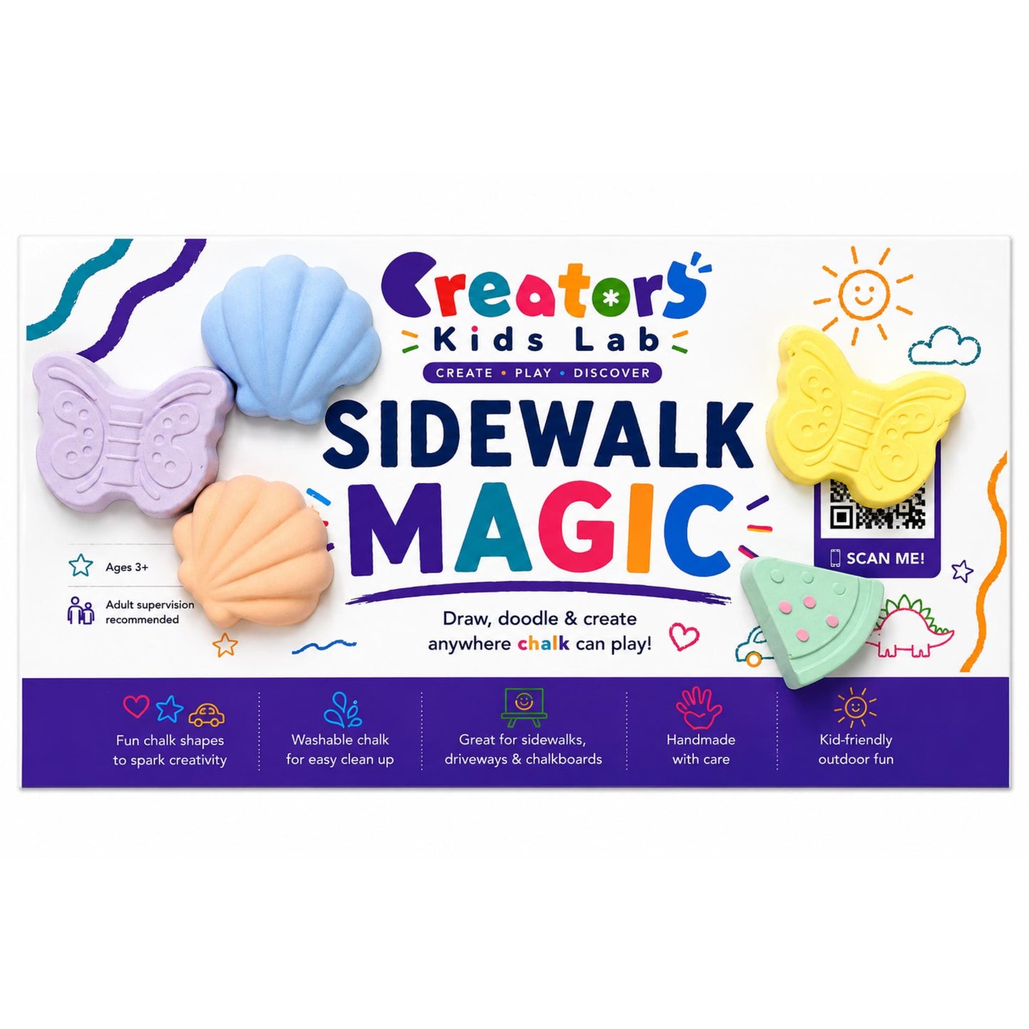 Butterfly, Seashell and Watermelon shaped sidewalk chalk set
