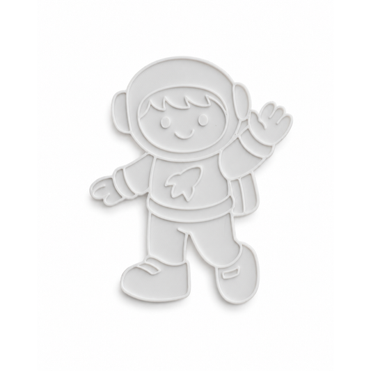 Waving astronaut shape with raised outlines for creative painting