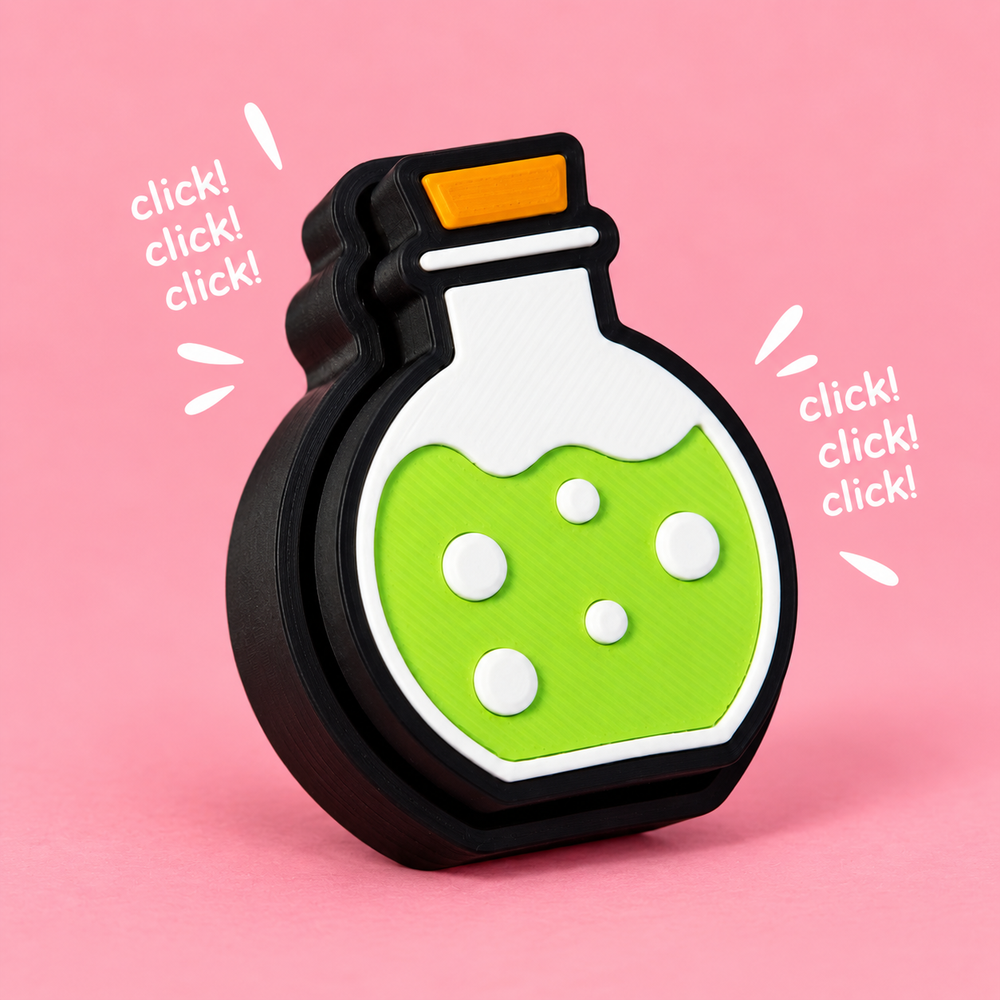 Potion Pop Fidget Clicker on a pink background with click lettering