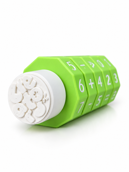 Angled close view of the green and white Spin and Solve number activity