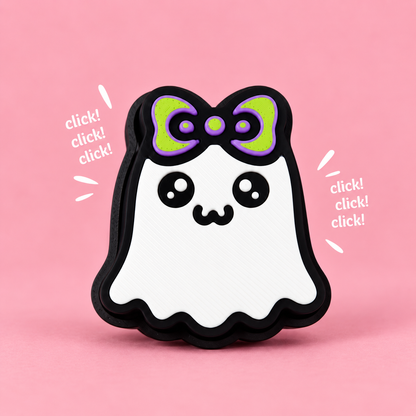 Boo Bow Ghost Fidget Clicker on a pink background with click lettering