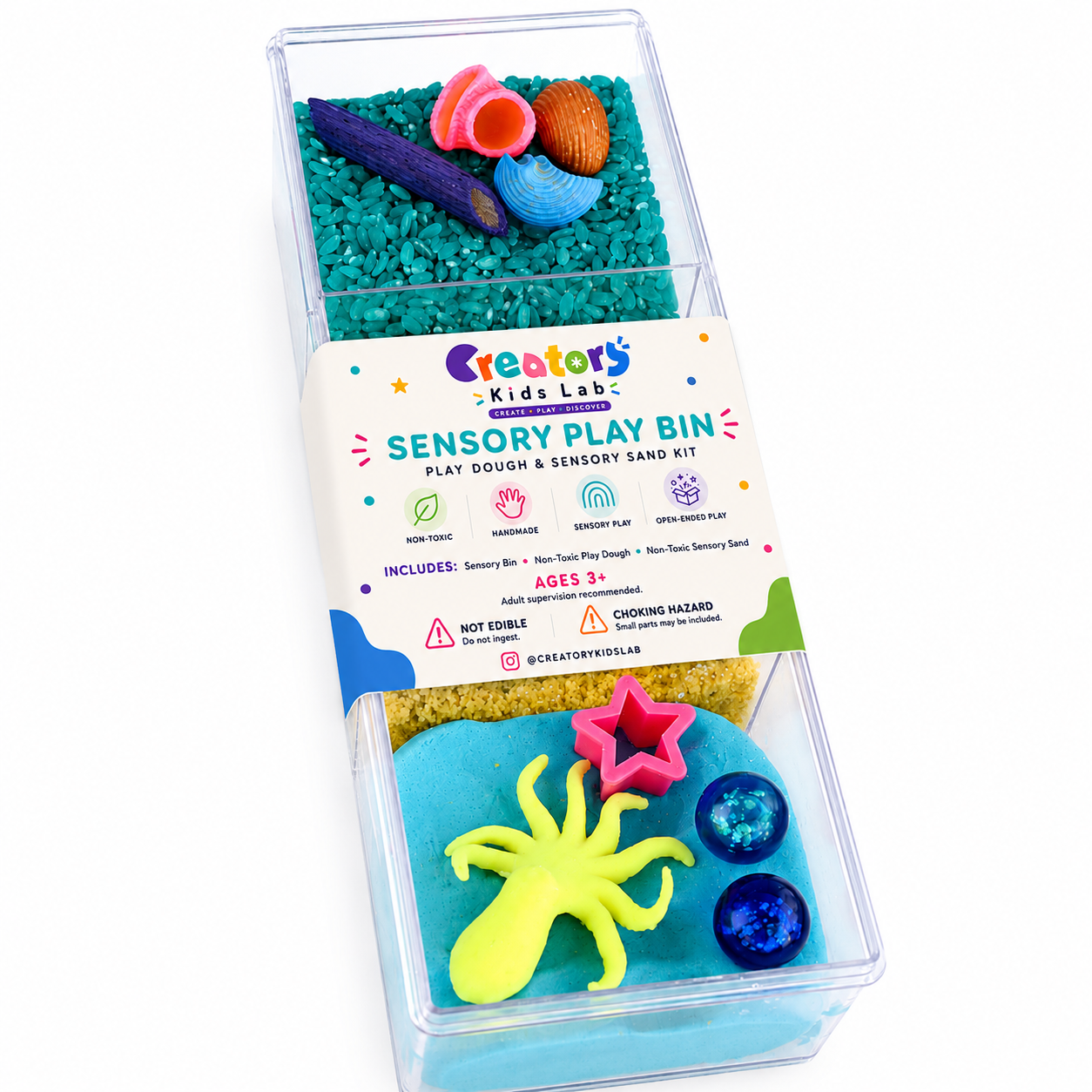 Ocean Sensory Bin with play dough sand and octopus mold