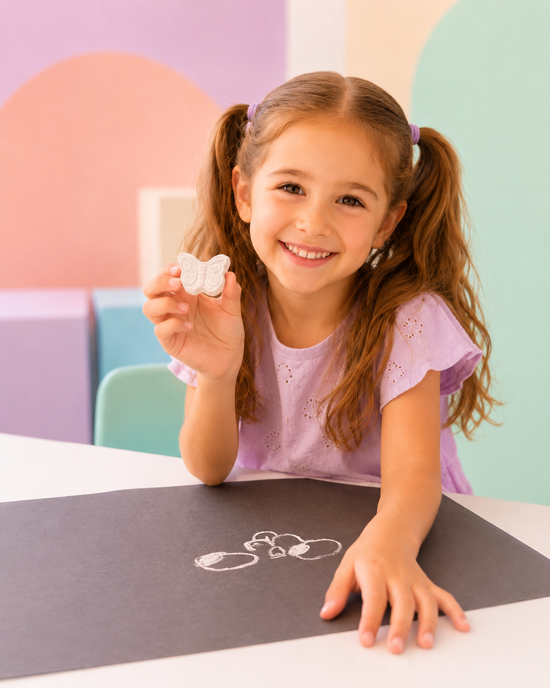 Bug-shaped sidewalk chalk pieces close-up