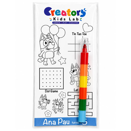 Bluey Party Activity Kit coloring sheet and markers