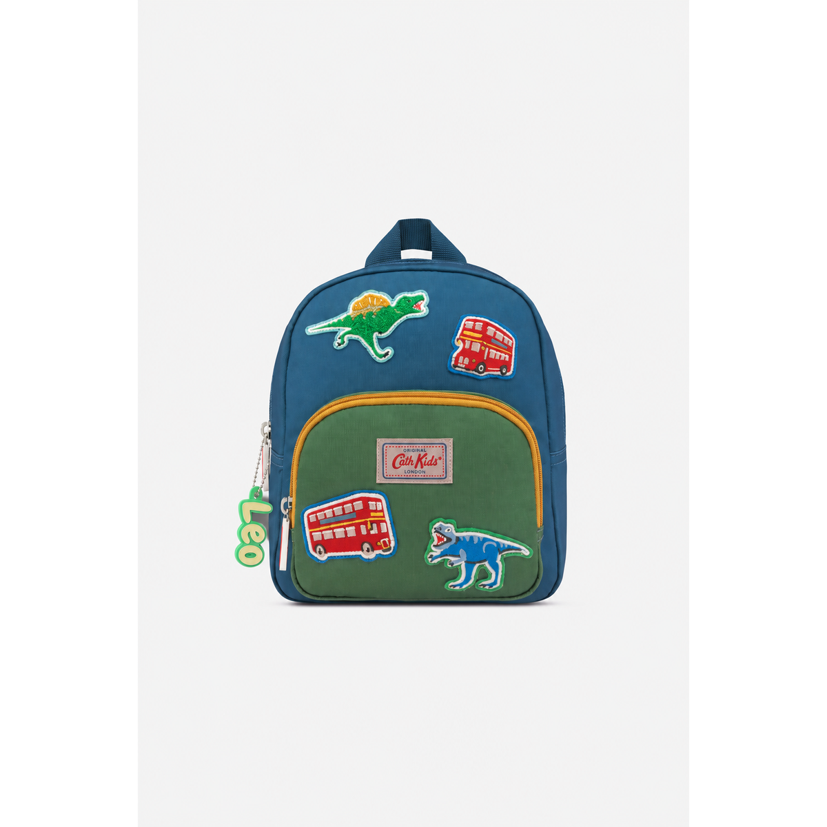 Example Leo name keychain attached to a backpack; backpack not included