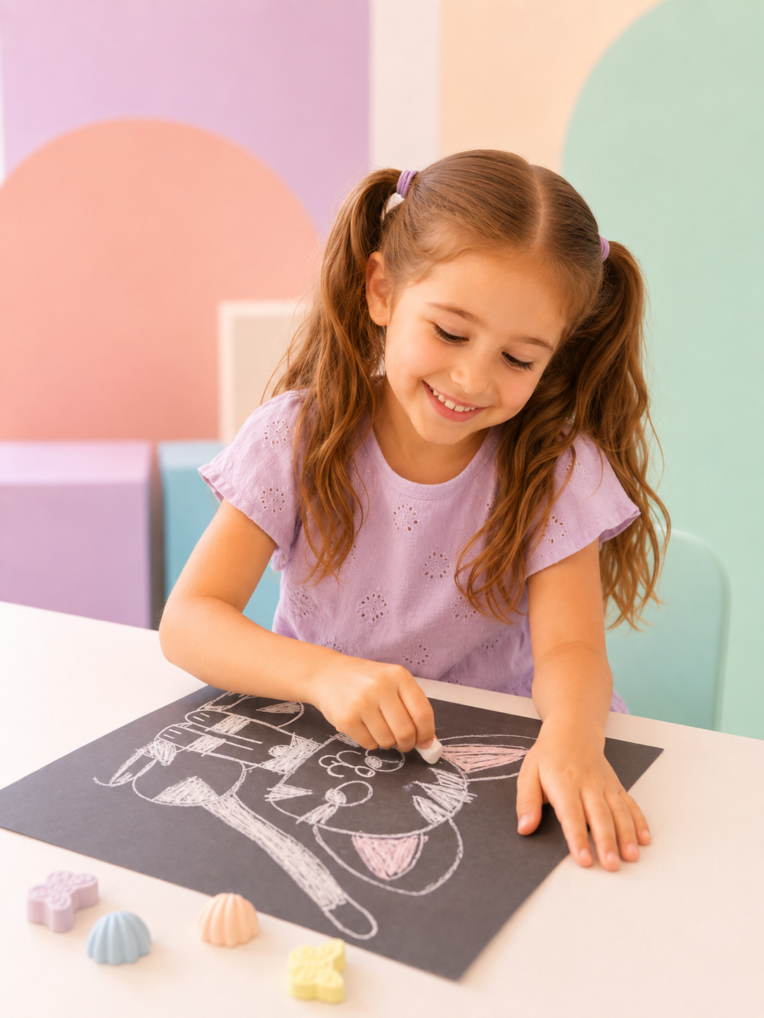 Summer-themed chalk shapes close-up