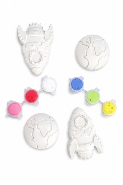 Rocket plaster kit contents with paints and brush