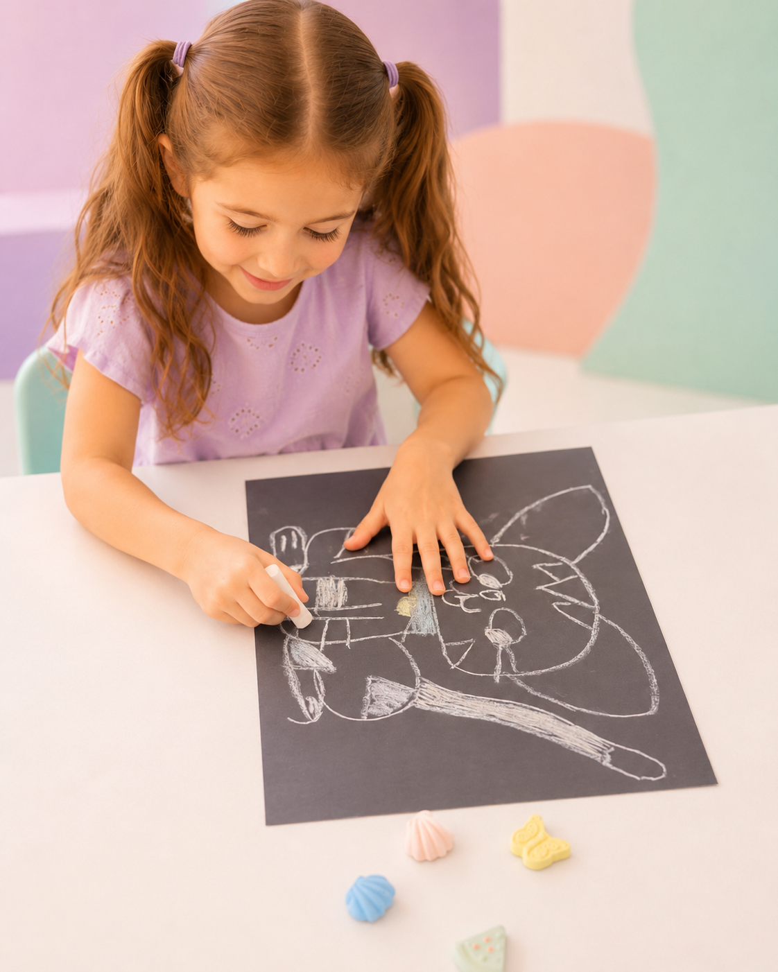 Ice cream and popsicle shaped chalk close-up