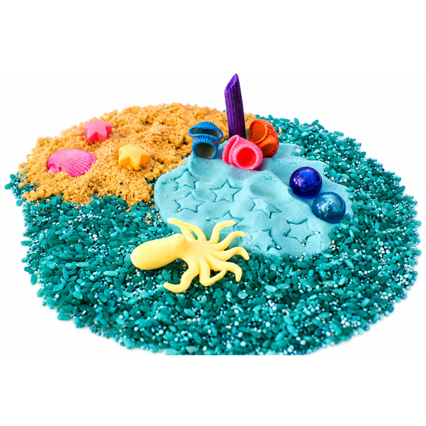 Child playing with ocean sensory bin