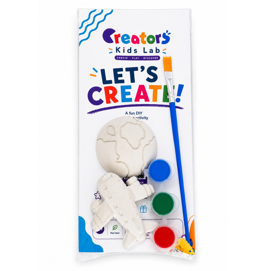 Sky Explorer Plaster Painting Set with earth and airplane figures