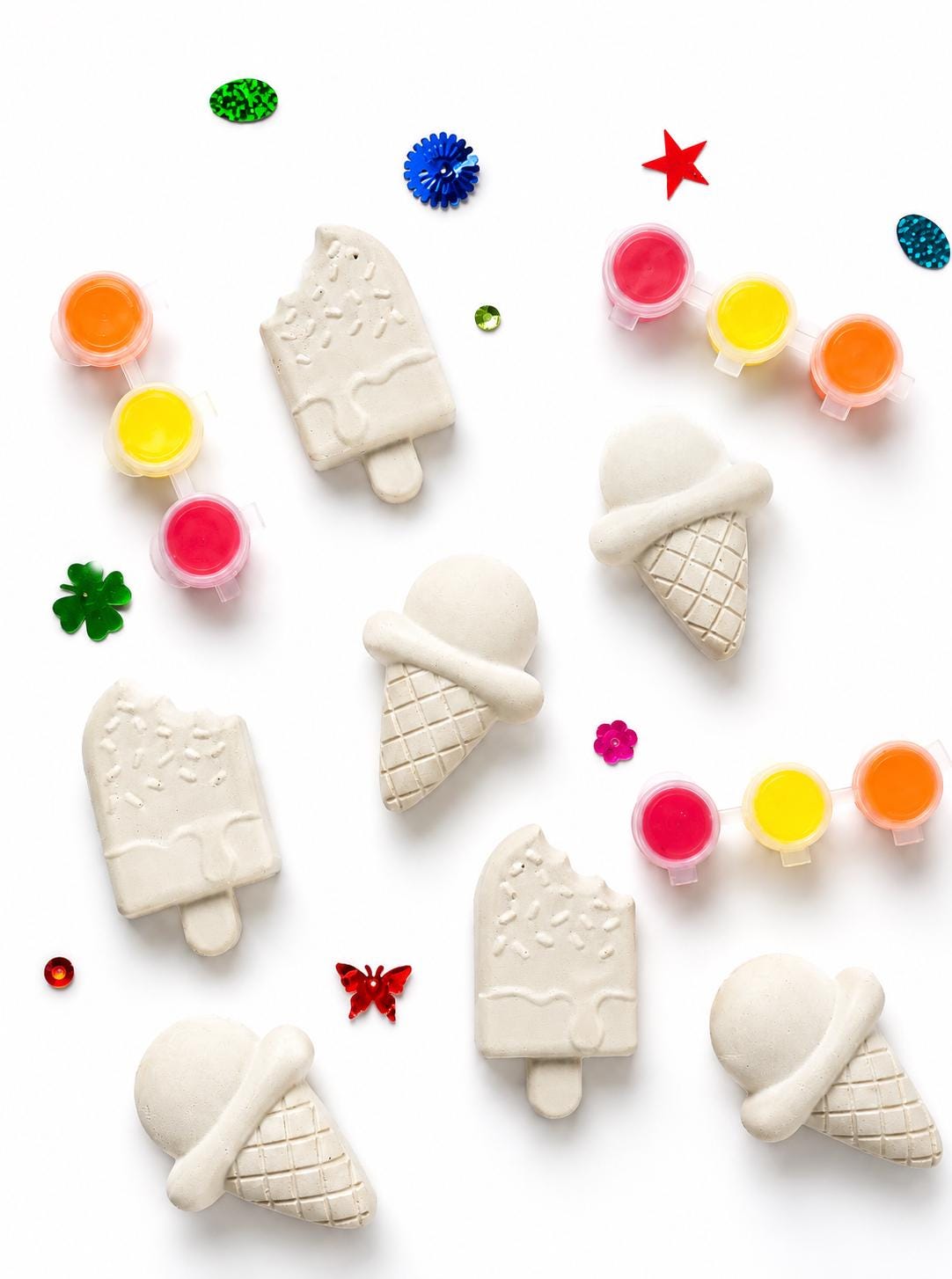 Painted ice cream cone and popsicle plaster figures