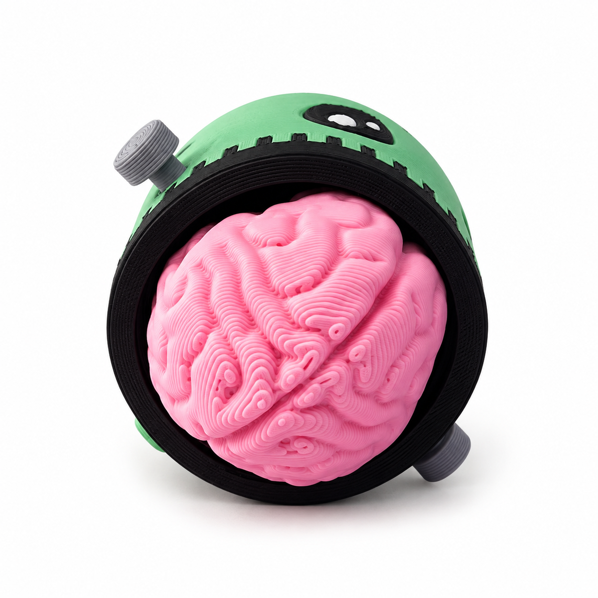 Close-up of the pink brain-shaped top on the Frankie clicker