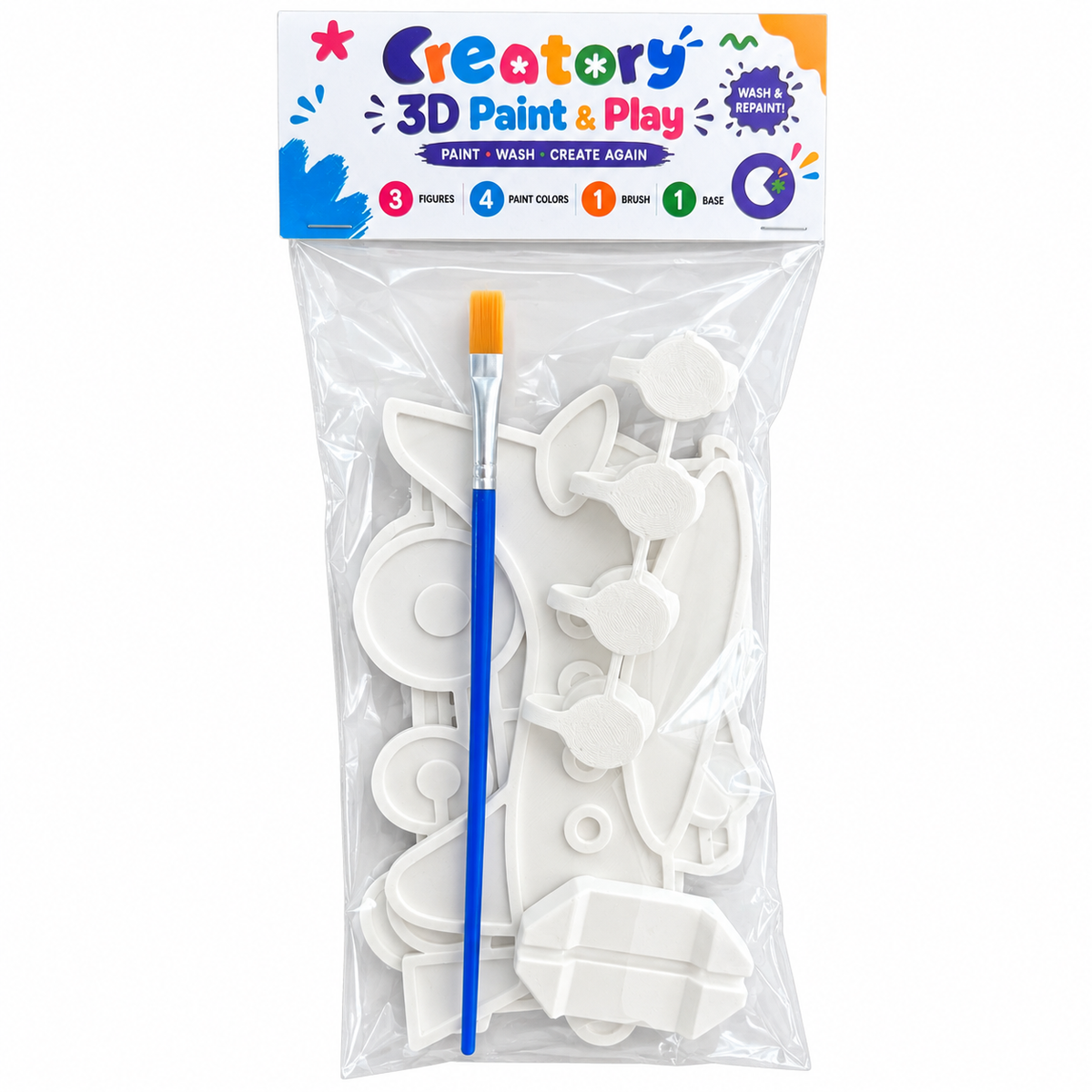 Packaged On the Move 3D Paint and Play kit with transport shapes