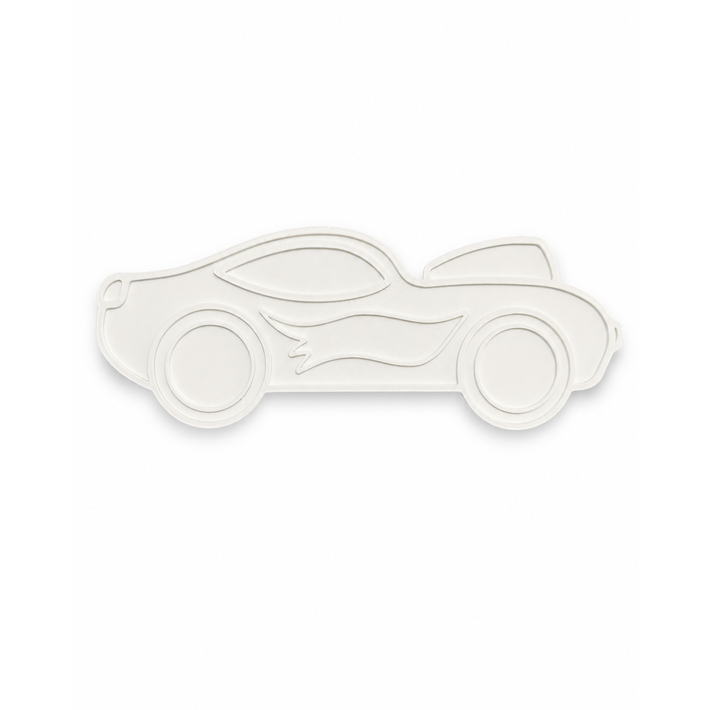 Unpainted 3D race car figure with number 2