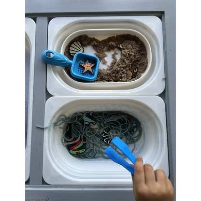 Ocean Discovery 3D Puzzle pieces in a two-tray sensory setup; trays, tools, sand and other filler not included