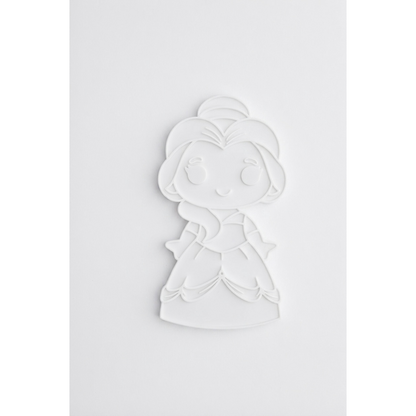 Unpainted long-haired princess figure in a dress on a pale background